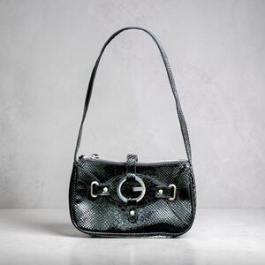 GUESS Y2K Vintage Black Croc Embossed Mini Bag Large Logo Designer Purse